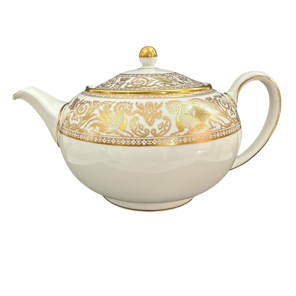 Wedgwood Gold Florentine W4219 Bone China Teapot England Griffins Dragon Gilt